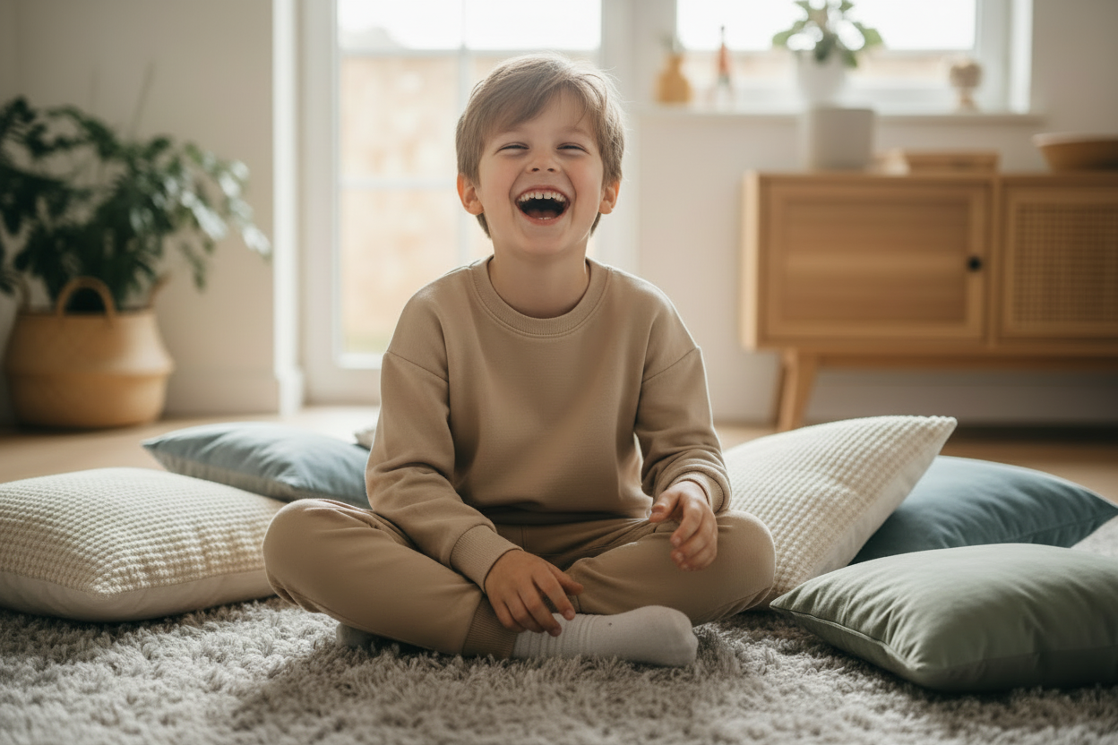 Child laughing without journal