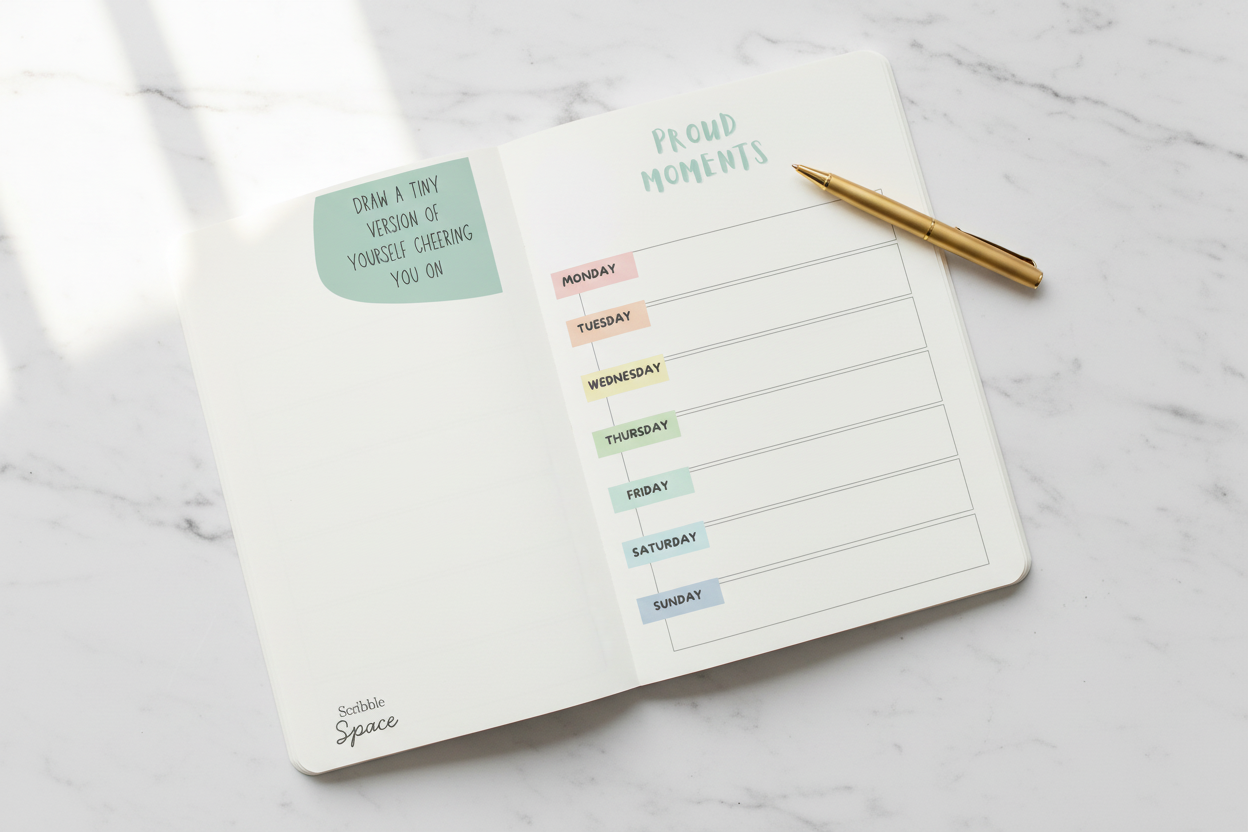 Proud Moments interior journal flat lay
